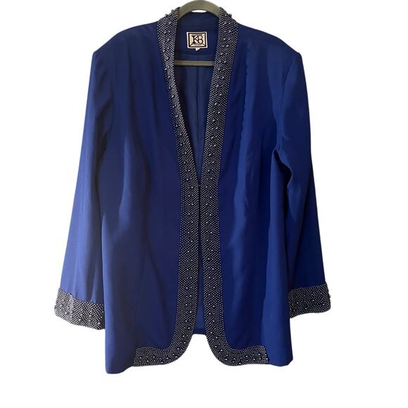 Katherine Bishop Cobalt Blue Blazer Jacket Beaded Vintage Plus Sz 22 - Picture 1 of 11